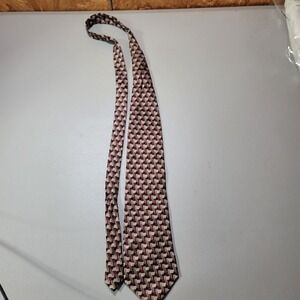 Nino Moir Mens Silk Geometric Pattern Burgundy Gold Black Neck Tie